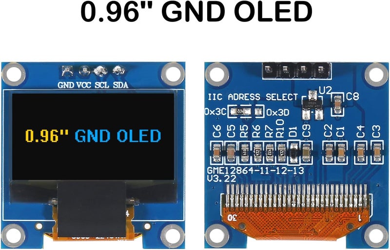 XIITIA 6pcs 0.96 inch OLED IIC I2C Display Module SSD1306 128x64 LCD Screen Driver with 30pin Dupont Cables for Arduino(Yellow Blue/GND Screen) - Image 2
